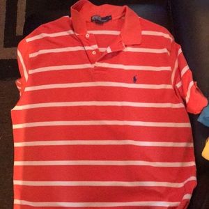 Orange and white striped polo